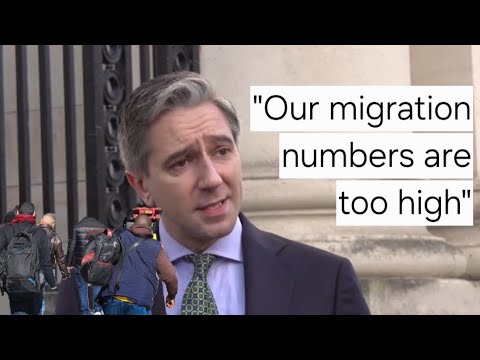 Tánaiste Simon Harris speaks about migration outside the Dáil