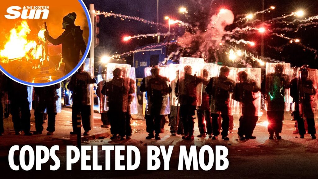 Riot cops pelted with bottles and stones as disorder broke out a Dublin asylum seekers hotel